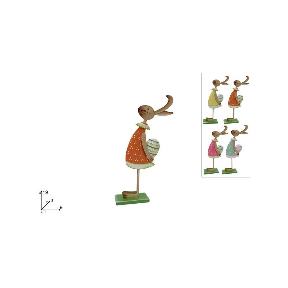 DECORAZIONE CONIGLIO IN LATTA 19CM 4 COL.